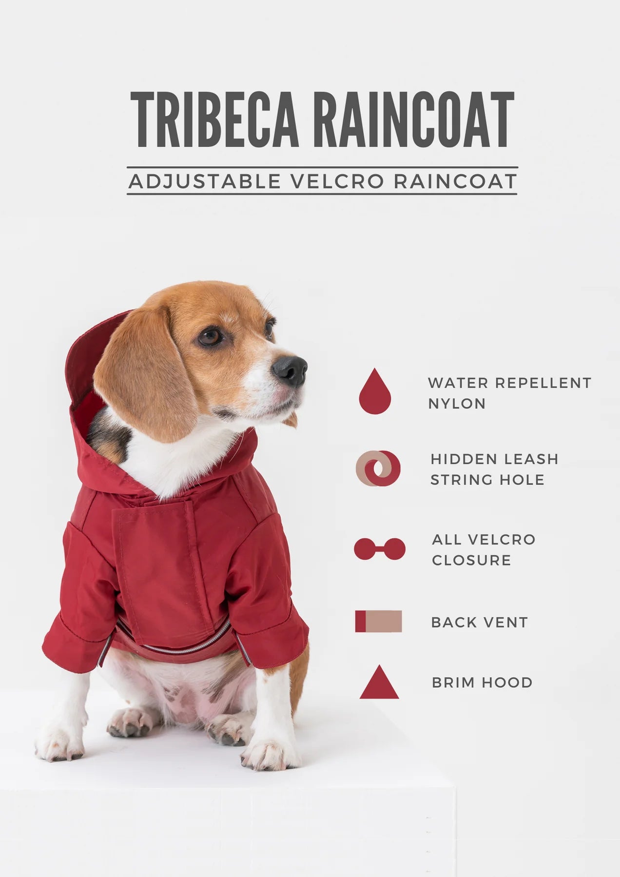Dog Raincoat - Adjustable Velcro Belt Width Waterproof Windproof Casual Hooded Jacket